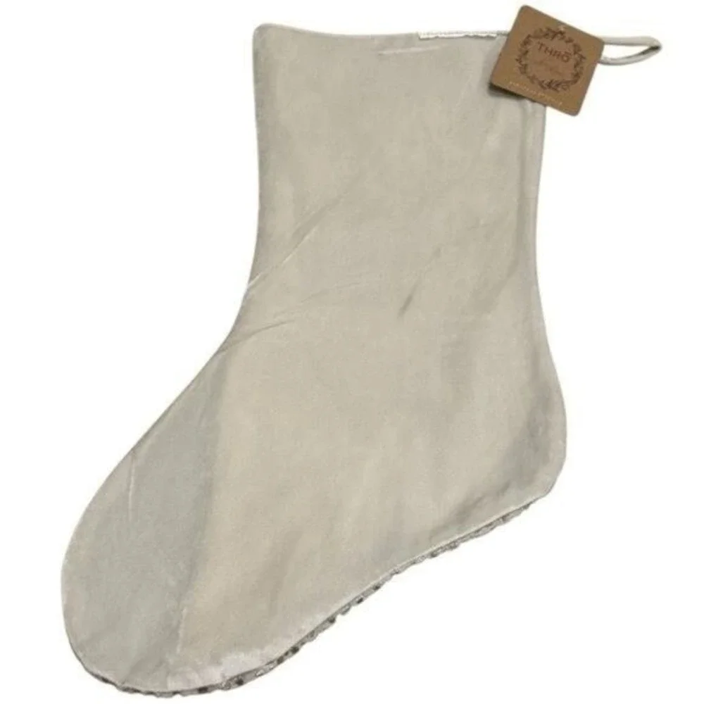 NEW Thro by Marlo Lorenz Ivory and Gold Embroidered Holiday Christmas‎ Stocking